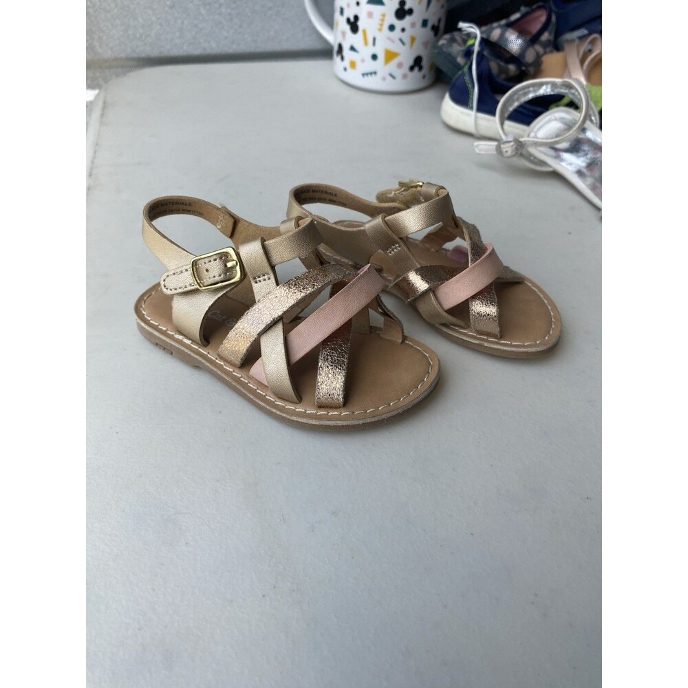 Cat & Jack Toddler Girls Strappy Sandals Size 5 Gold Pink Metallic Cross Strap